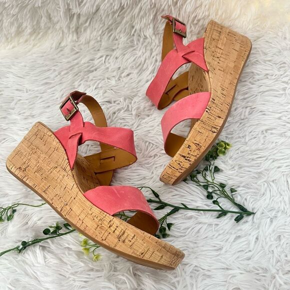 Kork-Ease Ava 2.0‎ Womens Bold Platform Cork Woven Leather Sandals sz 11 pink - Picture 1 of 10